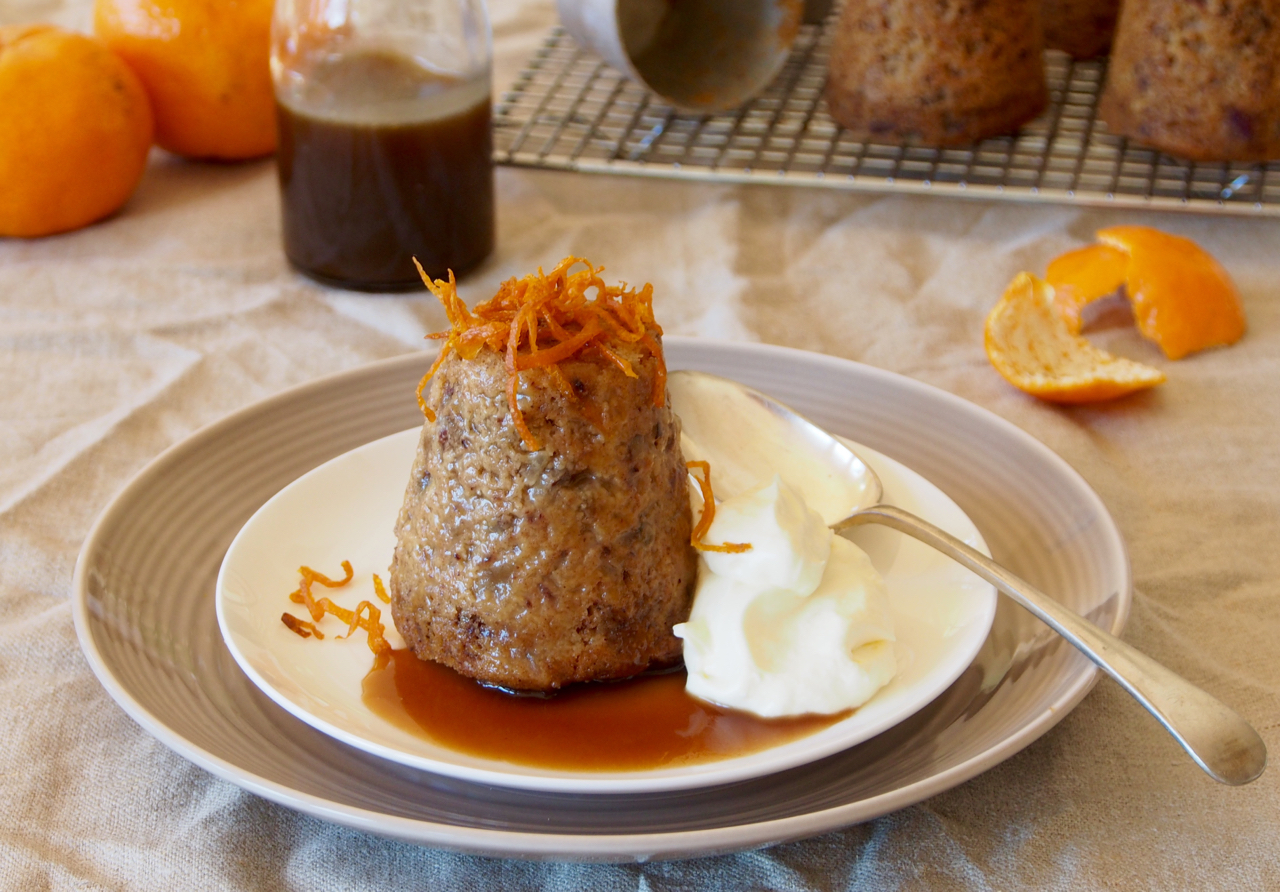 Sticky Date Puddings with Mandarin Ginger & Pecans
