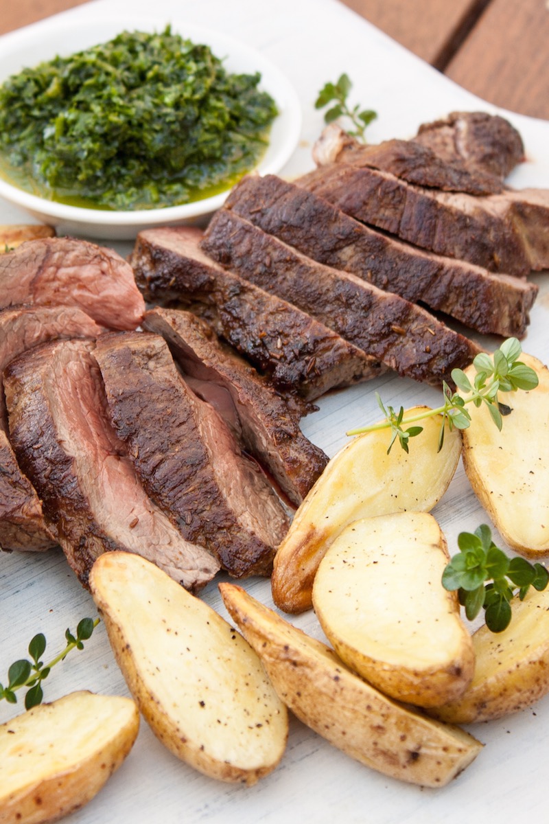 Roasted Lamb Rumps with Mint Salsa Verde & Yoghurt Sauce